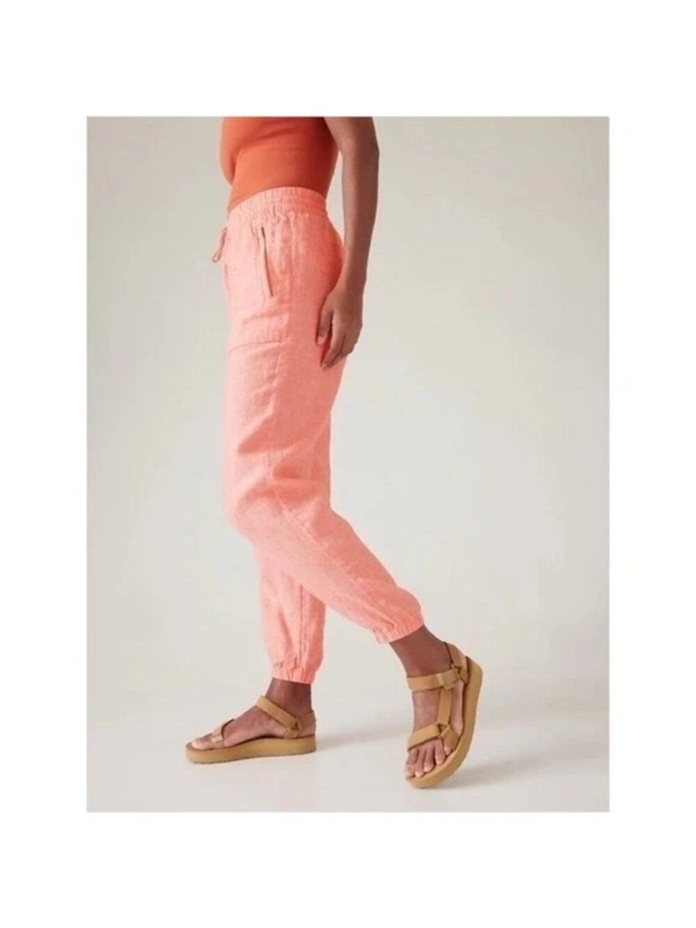 NWT Athleta Retreat Linen Jogger Pants Womens 12 Pockets Sunset Glow Beach Coast